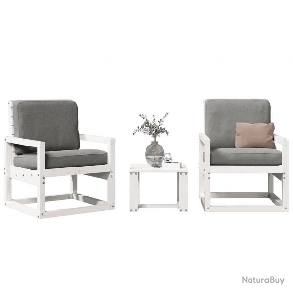 Salon de jardin 3 pcs blanc bois massif de pin alsavelo