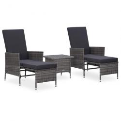 Salon de jardin 3 pcs avec coussins Résine tressée Gris alsavelo