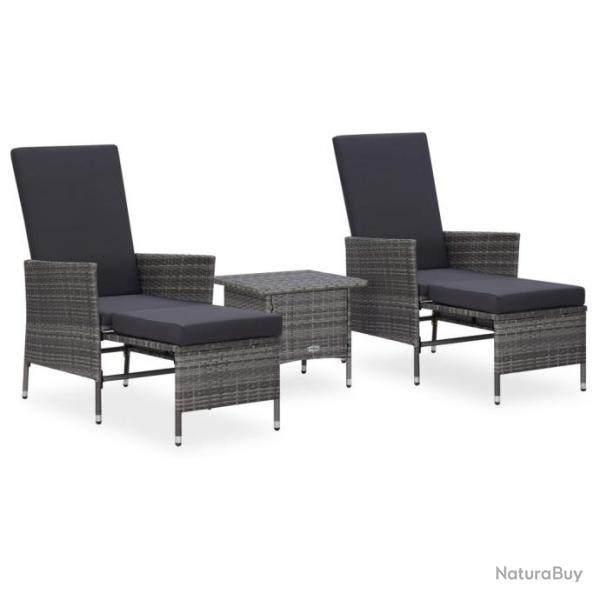 Salon de jardin 3 pcs avec coussins Rsine tresse Gris alsavelo