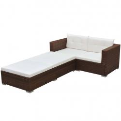 Salon de jardin 3 pcs avec coussins Résine tressée Marron alsavelo