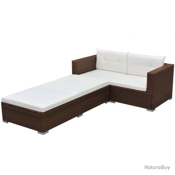 Salon de jardin 3 pcs avec coussins Rsine tresse Marron alsavelo