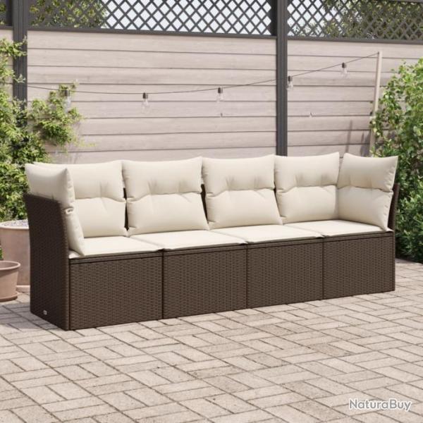 Salon de jardin 4 pcs avec coussins marron rsine tresse alsavelo