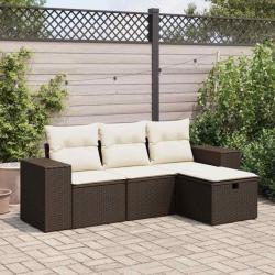 Salon de jardin 4 pcs avec coussins marron résine tressée alsavelo