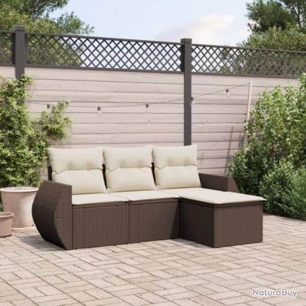 Salon de jardin 4 pcs avec coussins marron rsine tresse alsavelo