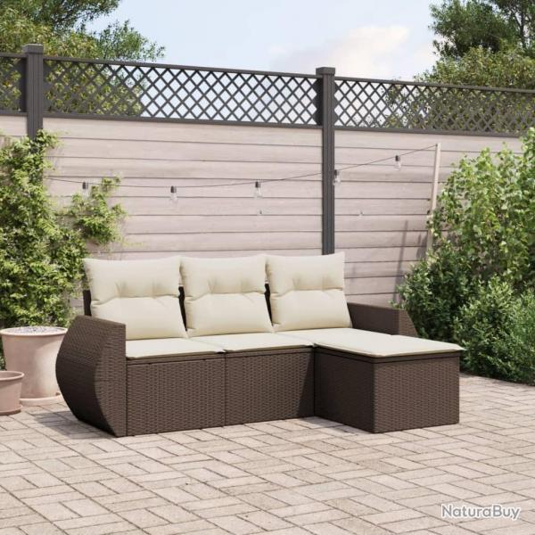 Salon de jardin 4 pcs avec coussins marron rsine tresse alsavelo