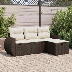 Salon de jardin 4 pcs avec coussins marron résine tressée alsavelo