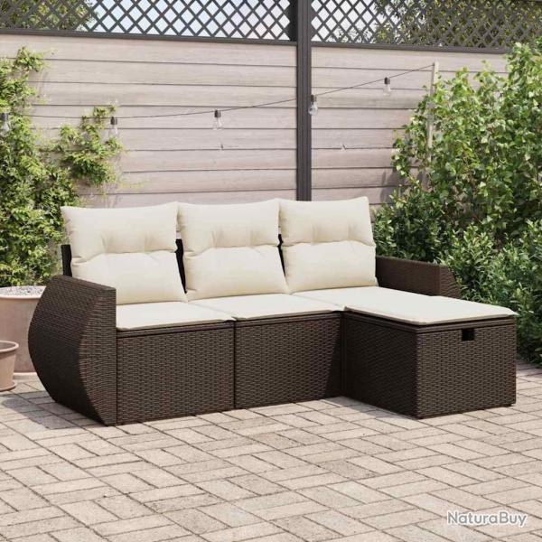 Salon de jardin 4 pcs avec coussins marron rsine tresse alsavelo