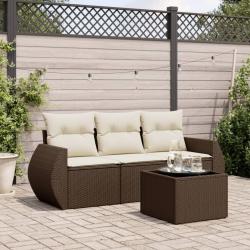 Salon de jardin 4 pcs avec coussins marron résine tressée alsavelo