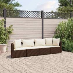 Salon de jardin 4 pcs avec coussins marron résine tressée alsavelo