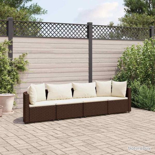 Salon de jardin 4 pcs avec coussins marron rsine tresse alsavelo