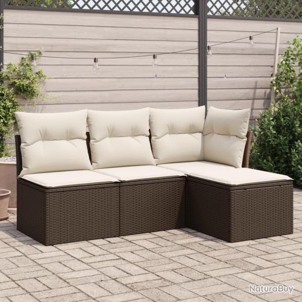 Salon de jardin 4 pcs avec coussins marron rsine tresse alsavelo