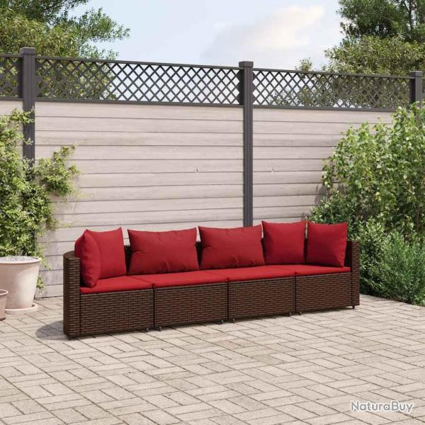 Salon de jardin 4 pcs avec coussins marron rsine tresse alsavelo