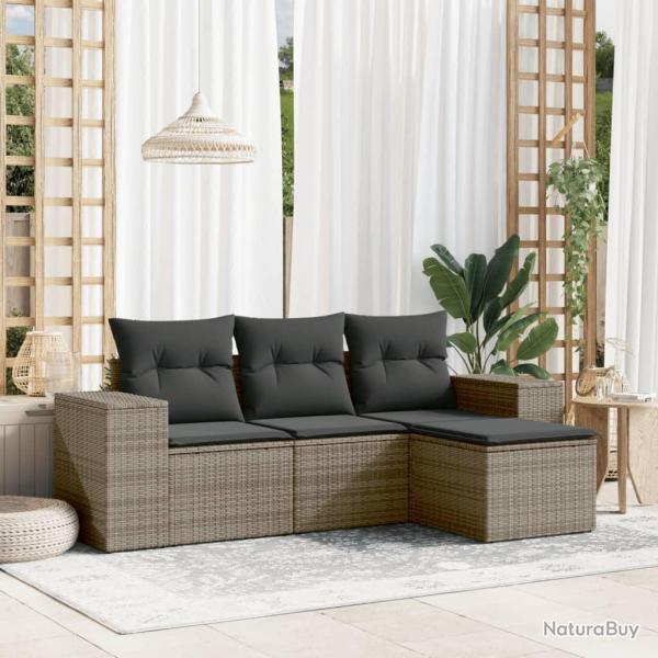Salon de jardin 4 pcs avec coussins gris rsine tresse alsavelo