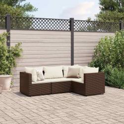 Salon de jardin 4 pcs avec coussins Marron Résine tressée alsavelo