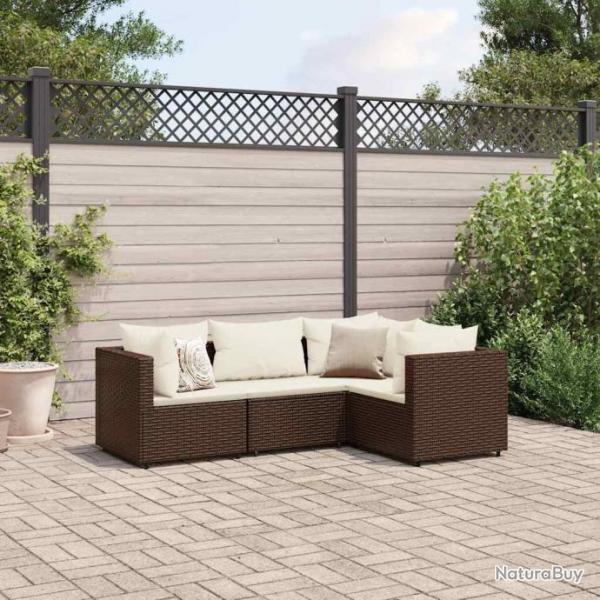 Salon de jardin 4 pcs avec coussins Marron Rsine tresse