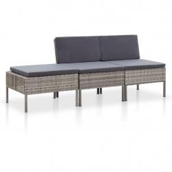 Salon de jardin 3 pcs avec coussins Résine tressée Gris alsavelo