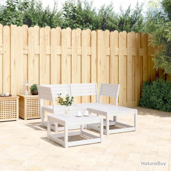 Salon de jardin 3 pcs blanc bois de pin massif