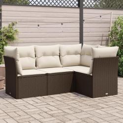 Salon de jardin 4 pcs avec coussins marron résine tressée alsavelo