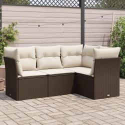 Salon de jardin 4 pcs avec coussins marron résine tressée alsavelo