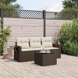 Salon de jardin 4 pcs avec coussins marron résine tressée alsavelo