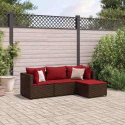 Salon de jardin 4 pcs avec coussins Marron Résine tressée alsavelo