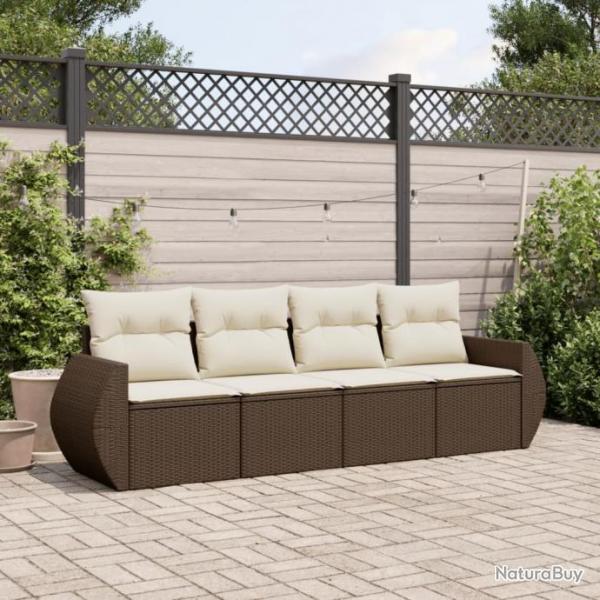 Salon de jardin 4 pcs avec coussins marron rsine tresse alsavelo