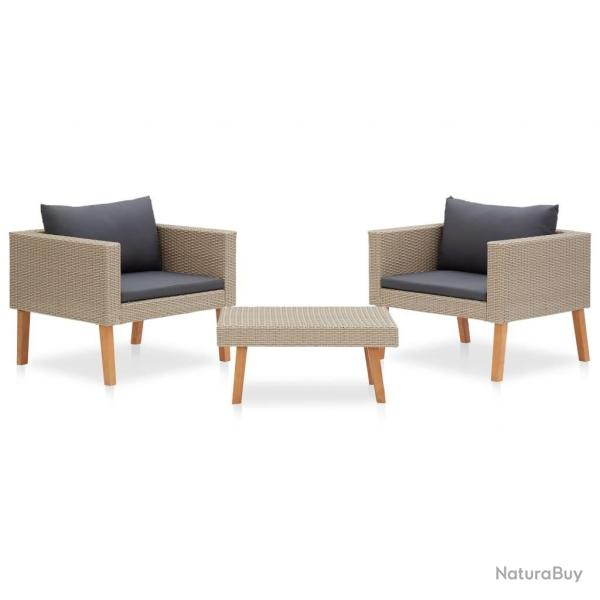 Salon de jardin 3 pcs avec coussins Rsine tresse Beige alsavelo