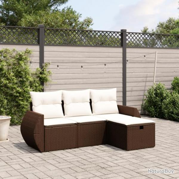 Salon de jardin 4 pcs avec coussins marron rsine tresse alsavelo