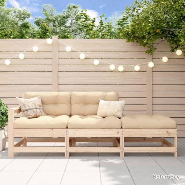 Salon de jardin 3 pcs bois massif de pin alsavelo