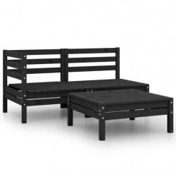 Salon de jardin 3 pcs Bois de pin massif Noir alsavelo