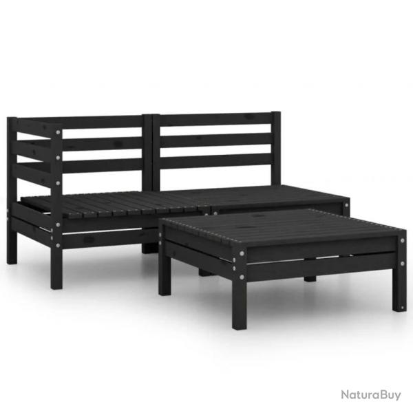 Salon de jardin 3 pcs Bois de pin massif Noir alsavelo