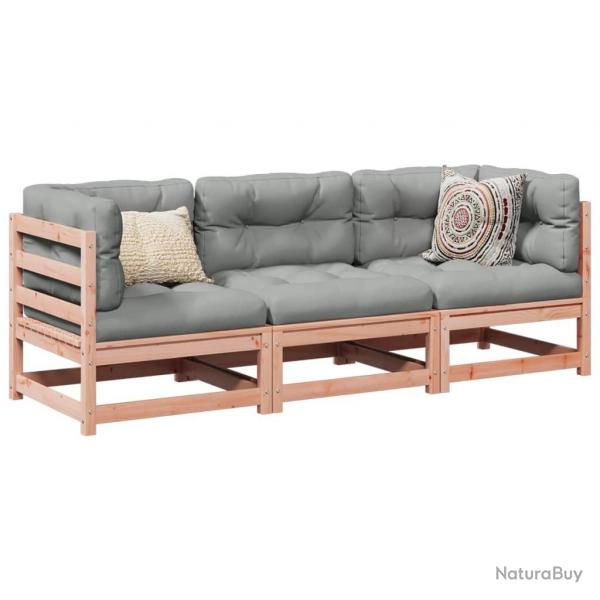 Salon de jardin 3 pcs et coussins bois massif sapin de douglas alsavelo