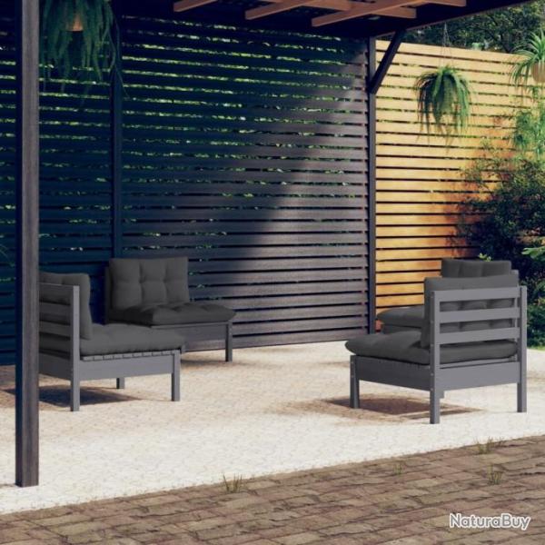 Salon de jardin 4 pcs avec coussins anthracite Bois de pin