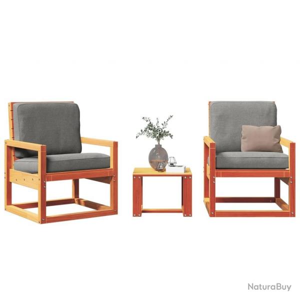 Salon de jardin 3 pcs cire marron bois de pin massif alsavelo