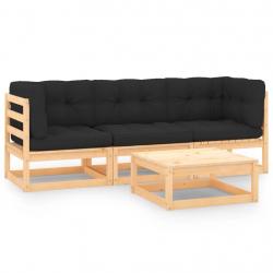 Salon de jardin 4 pcs avec coussins Bois de pin massif alsavelo