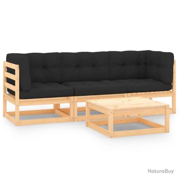Salon de jardin 4 pcs avec coussins Bois de pin massif alsavelo