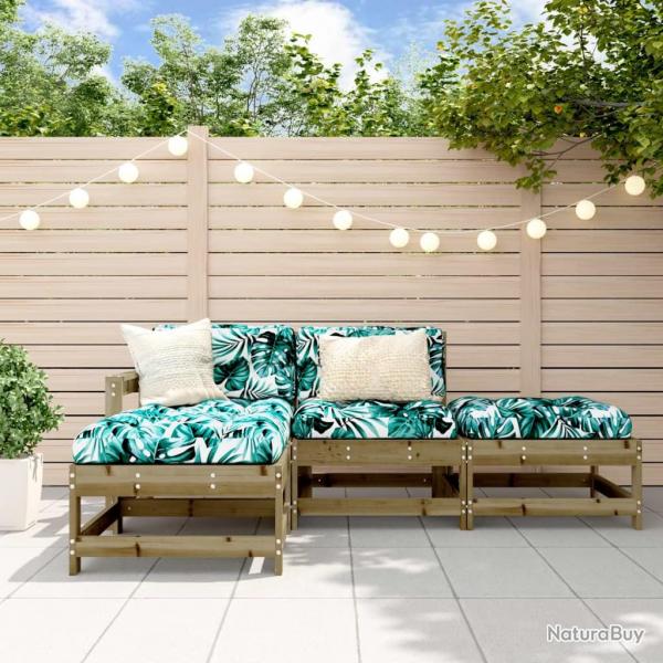 Salon de jardin 4 pcs avec coussins bois de pin imprgn alsavelo