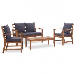 Salon de jardin 4 pcs avec coussins Bois d'acacia solide alsavelo