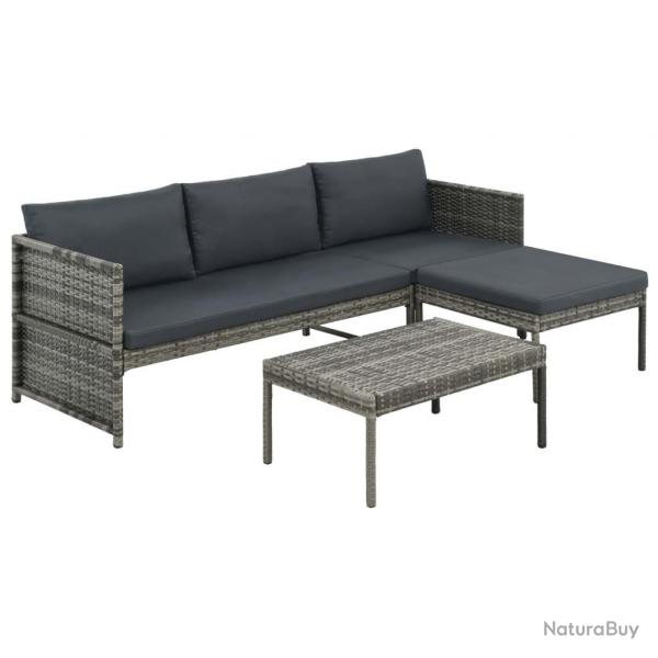 Salon de jardin 3 pcs avec coussins Rsine tresse Gris alsavelo