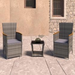 Salon de jardin 3 pcs avec coussins Résine tressée Gris alsavelo