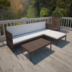 Salon de jardin 3 pcs avec coussins Résine tressée Marron alsavelo