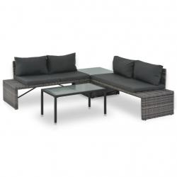 Salon de jardin 3 pcs avec coussins Résine tressée Gris alsavelo