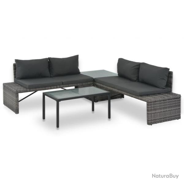 Salon de jardin 3 pcs avec coussins Rsine tresse Gris alsavelo