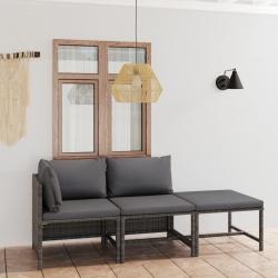 Salon de jardin 3 pcs avec coussins Résine tressée Gris alsavelo