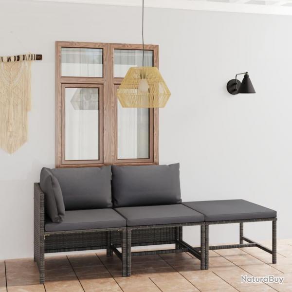 Salon de jardin 3 pcs avec coussins Rsine tresse Gris alsavelo