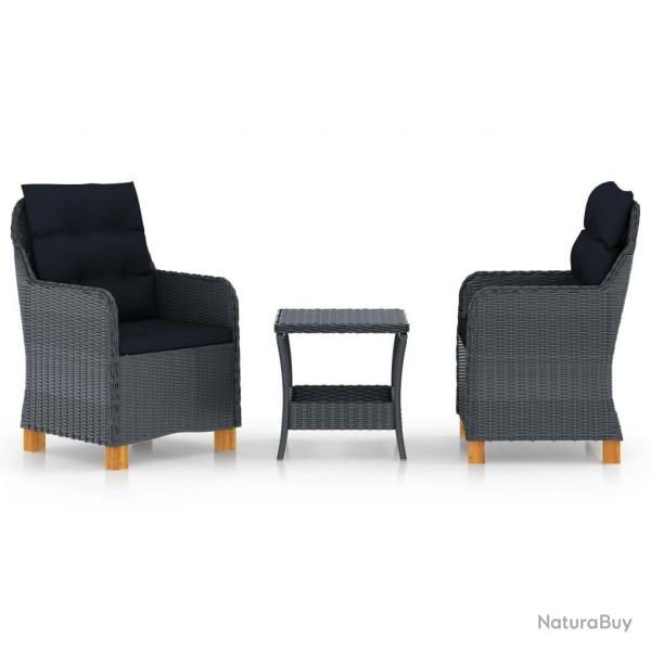Salon de jardin 3 pcs avec coussins rsine tresse gris fonc alsavelo