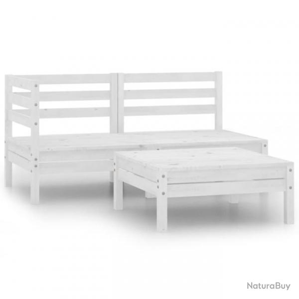 Salon de jardin 3 pcs Bois de pin massif Blanc