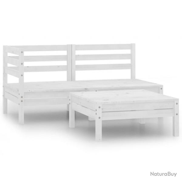 Salon de jardin 3 pcs Bois de pin massif Blanc alsavelo