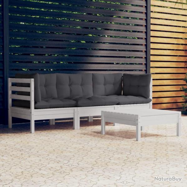 Salon de jardin 4 pcs avec coussins anthracite Bois de pin alsavelo