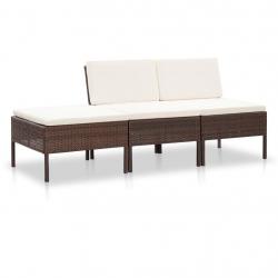 Salon de jardin 3 pcs avec coussins Résine tressée Marron alsavelo